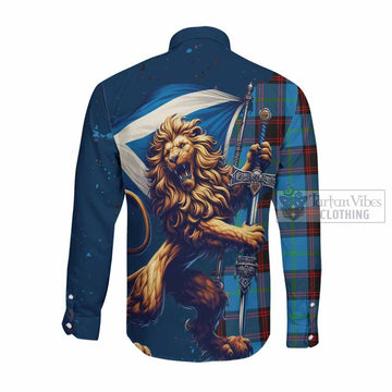 Wedderburn Tartan Family Crest Long Sleeve Button Shirt with Scottish Majestic Lion Men's Shirt - Tartan Vibes Clothing