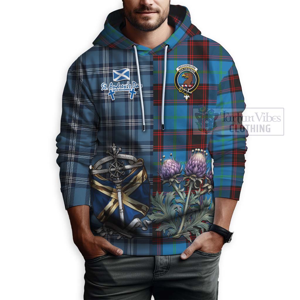 Wedderburn Tartan Hoodie Happy St. Andrew's Day Half Tartan Style - Tartan Vibes Clothing