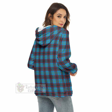 Wedderburn Tartan Women's Borg Fleece Hoodie with Half Zip with Family Crest