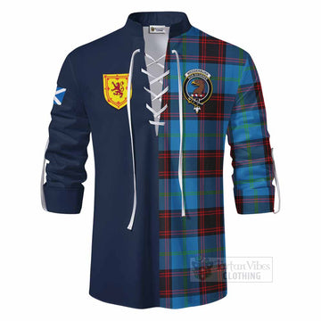 Wedderburn Tartan Ghillie Kilt Shirt Alba with Scottish Lion Royal Arm Half Style - Tartan Vibes Clothing