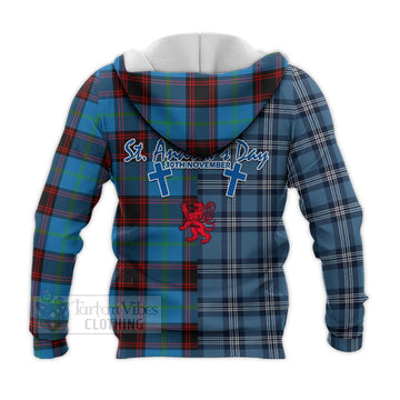 Wedderburn Tartan Knitted Hoodie Happy St. Andrew's Day Half Tartan Style - Tartan Vibes Clothing