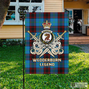 Wedderburn Tartan Garden Flag with Clan Crest and the Golden Sword of Courageous Legacy