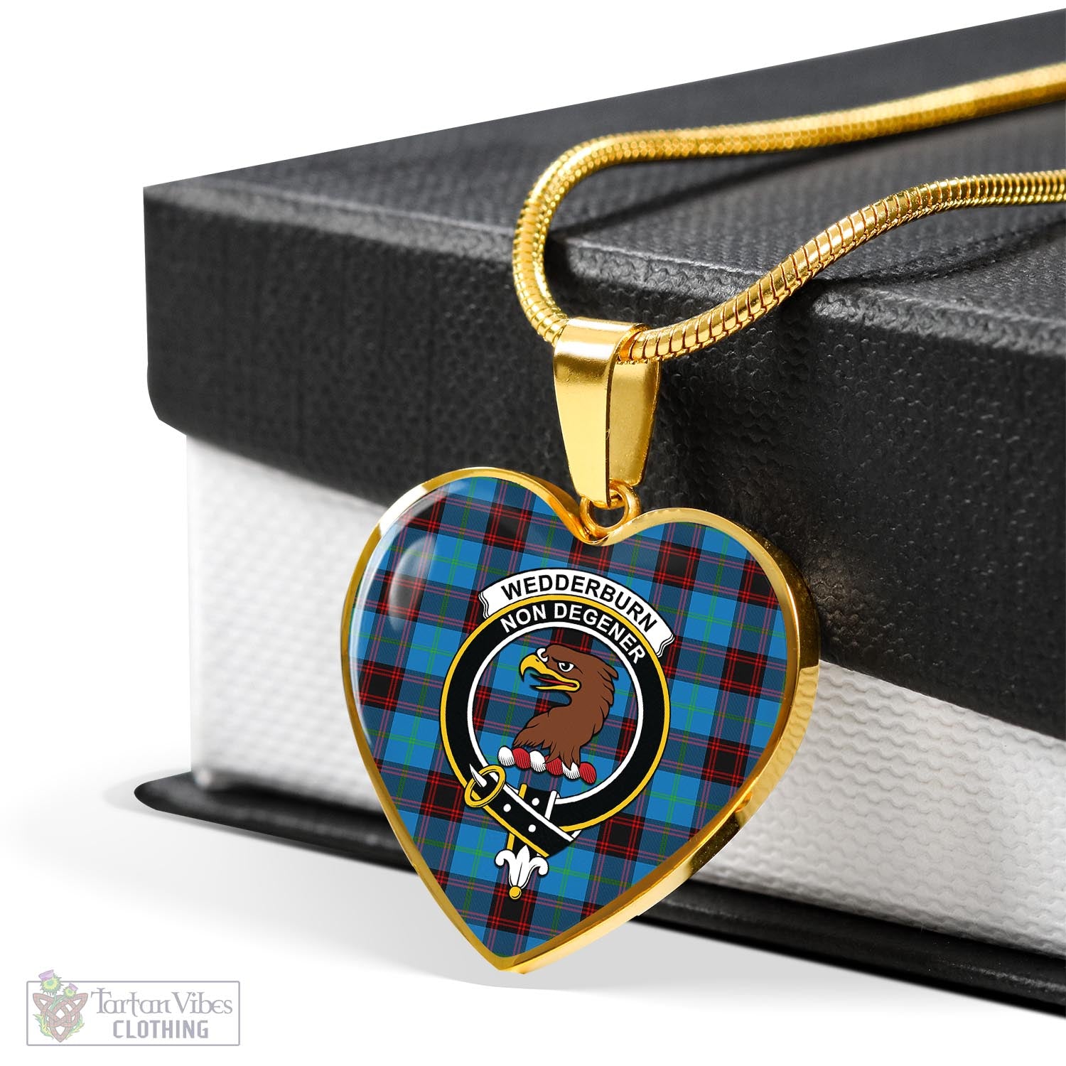 Wedderburn Tartan Heart Necklace with Family Crest - Tartan Vibes Clothing