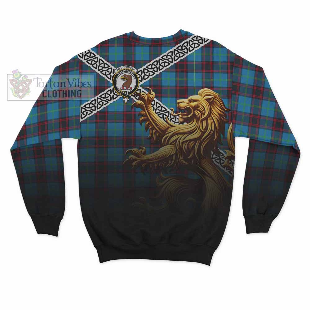 Wedderburn Crest Tartan Sweatshirt with Golden Lion Emblem Celtic Style - Tartan Vibes Clothing