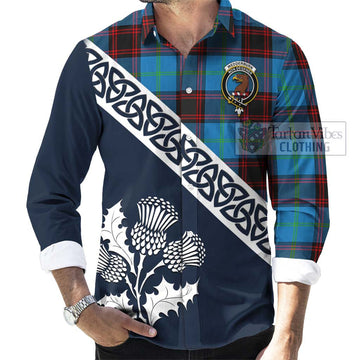 Wedderburn Tartan Long Sleeve Button Shirt Featuring Thistle and Scotland Map Men's Shirt - Tartan Vibes Clothing
