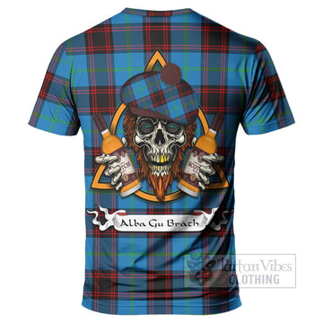 Wedderburn Tartan T-Shirt with Family Crest and Bearded Skull Holding Bottles of Whiskey - Tartan Vibes Clothing