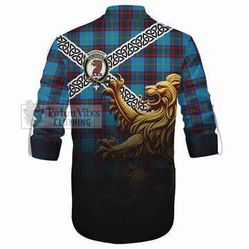 Tartan Vibes Clothing Wedderburn Crest Tartan Ghillie Kilt Shirt with Golden Lion Emblem Celtic Style