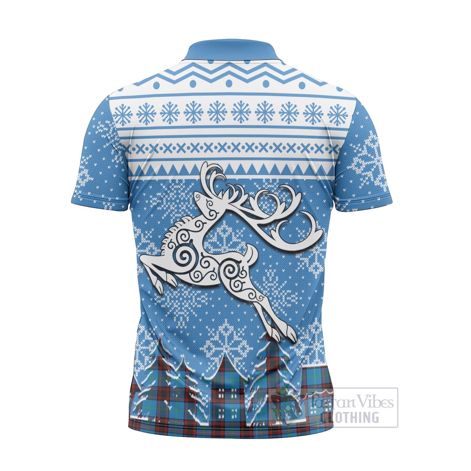 Wedderburn Clan Christmas Zipper Polo Shirt Celtic Reindeer Style - Tartan Vibes Clothing