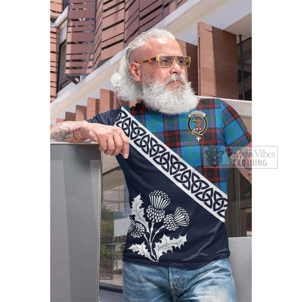 Wedderburn Tartan Cotton T-shirt Featuring Thistle and Scotland Map Men's Shirt - Tartan Vibes Clothing