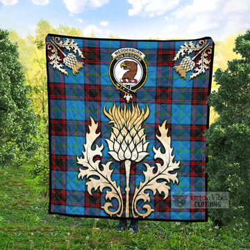 Tartan Vibes Clothing Wedderburn Tartan Quilt with Family Crest and Golden Thistle Style