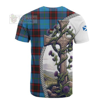 Tartan Vibes Clothing Wedderburn Tartan Cotton T-shirt with Family Crest and St. Andrew's Cross Accented by Thistle Vines