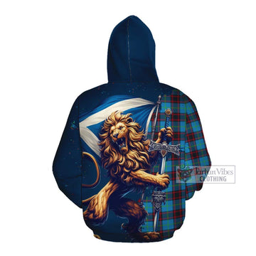 Wedderburn Tartan Family Crest Cotton Hoodie with Scottish Majestic Lion Pullover Hoodie - Tartan Vibes Clothing
