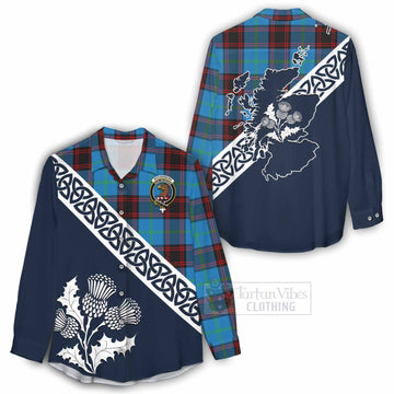 Wedderburn Tartan Women's Casual Shirt Featuring Thistle and Scotland Map - Tartan Vibes Clothing