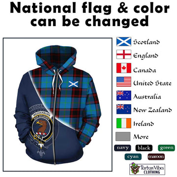 Wedderburn Tartan Hoodie with Personalised National Flag and Family Crest Half Style - Tartan Vibes Clothing