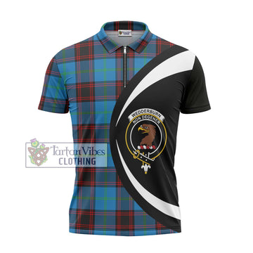 Wedderburn Tartan Zipper Polo Shirt with Family Crest Circle Style - Tartan Vibes Clothing