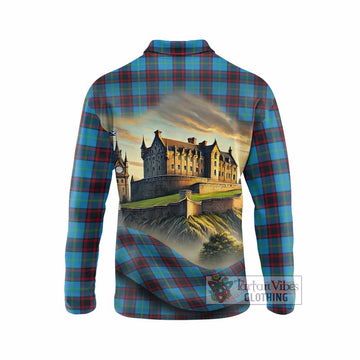 Wedderburn Tartan Family Crest Long Sleeve Polo Shirt with Scottish Ancient Castle Style - Tartan Vibes Clothing