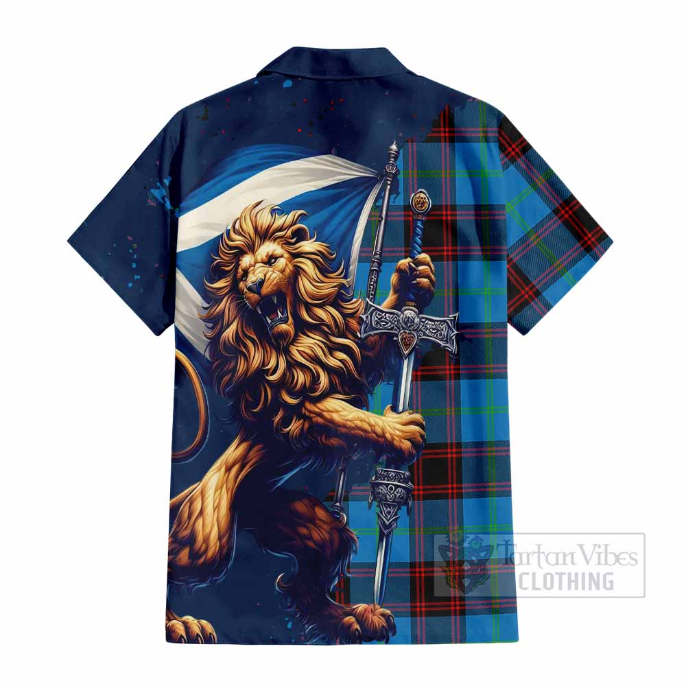 Wedderburn Tartan Family Crest Hawaiian Shirt with Scottish Majestic Lion - Tartan Vibes Clothing