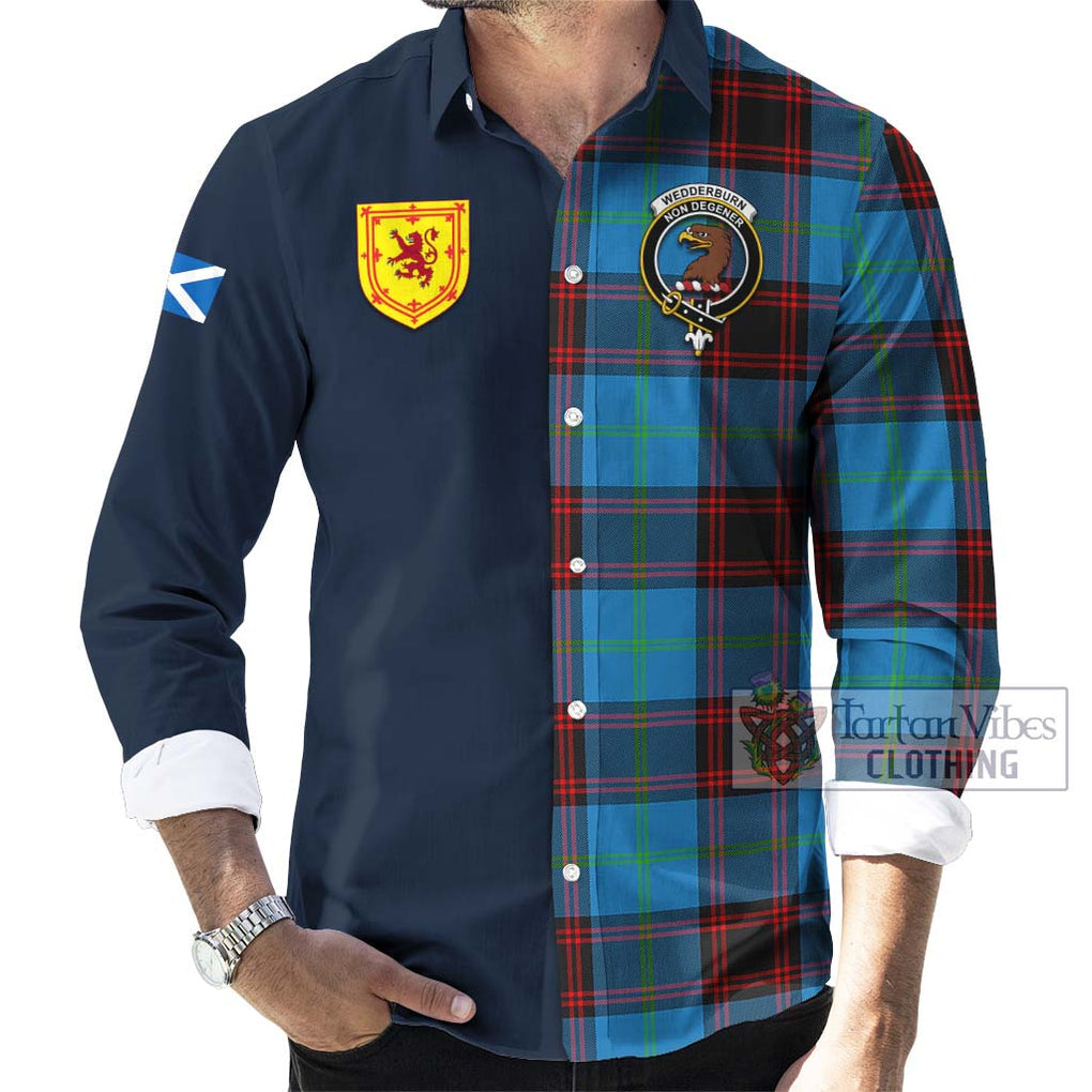 Wedderburn Tartan Long Sleeve Button Shirt Alba with Scottish Lion Royal Arm Half Style Men's Shirt - Tartan Vibes Clothing