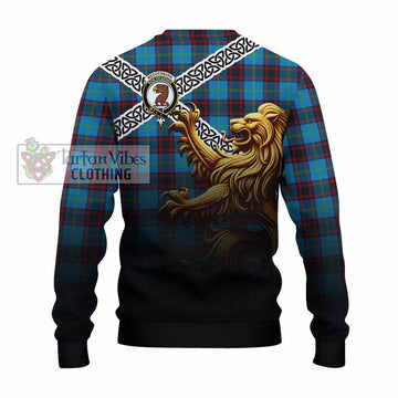 Wedderburn Crest Tartan Knitted Sweater with Golden Lion Emblem Celtic Style - Tartan Vibes Clothing