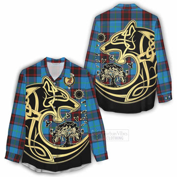 Wedderburn Tartan Women's Casual Shirt with Family Crest Celtic Wolf Style - Tartan Vibes Clothing