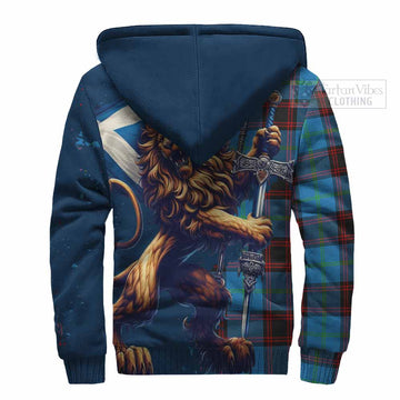 Wedderburn Tartan Family Crest Sherpa Hoodie with Scottish Majestic Lion - Tartan Vibes Clothing