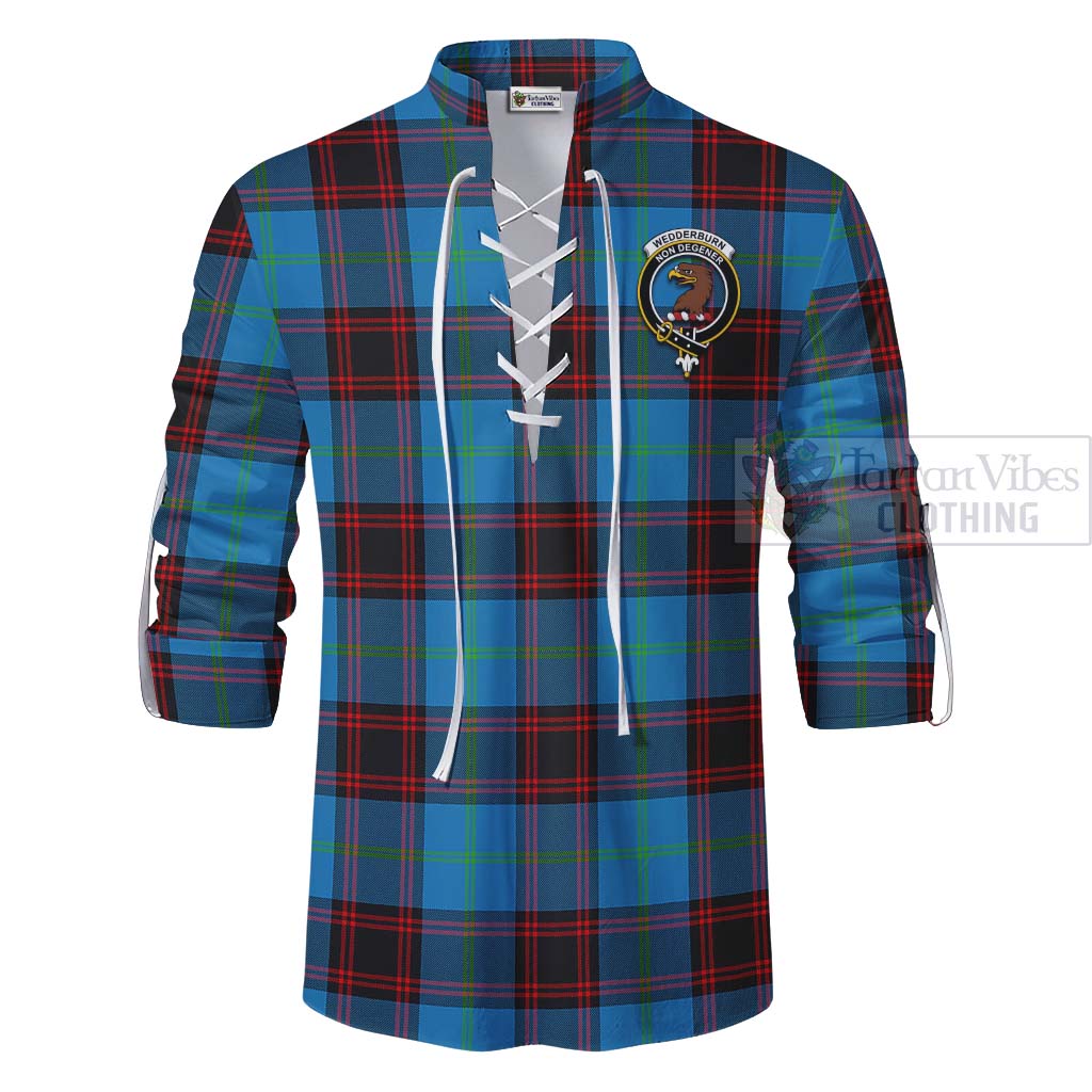Wedderburn Tartan Ghillie Kilt Shirt with Family Crest Celtic Skull Style - Tartan Vibes Clothing