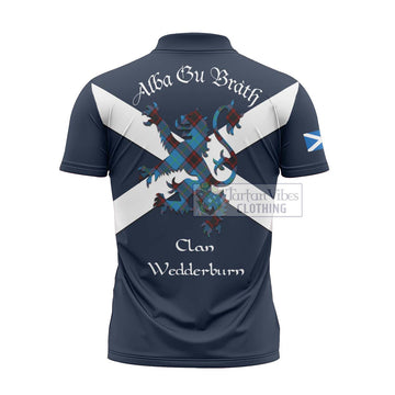 Wedderburn Tartan Lion Rampant Zipper Polo Shirt Proudly Display Your Heritage with Alba Gu Brath and Clan Name - Tartan Vibes Clothing