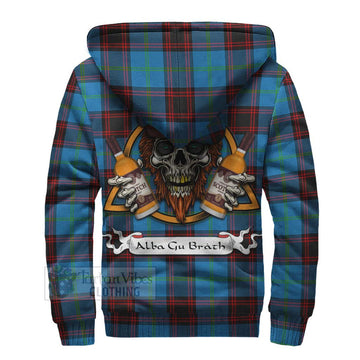 Wedderburn Tartan Sherpa Hoodie with Family Crest and Bearded Skull Holding Bottles of Whiskey - Tartan Vibes Clothing