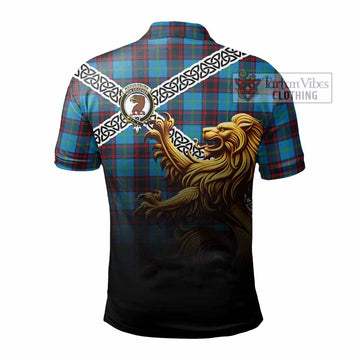 Wedderburn Crest Tartan Polo Shirt with Golden Lion Emblem Celtic Style - Tartan Vibes Clothing