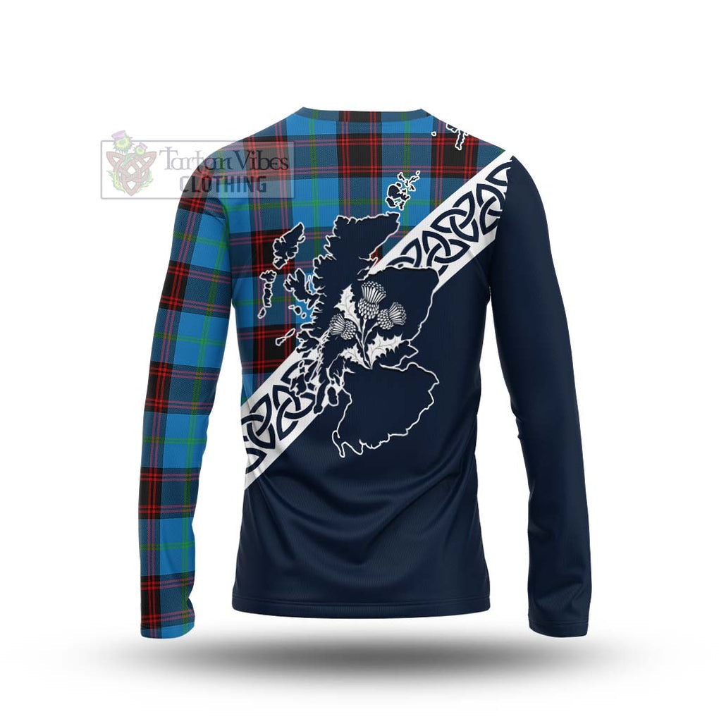 Wedderburn Tartan Long Sleeve T-Shirt Featuring Thistle and Scotland Map - Tartan Vibes Clothing