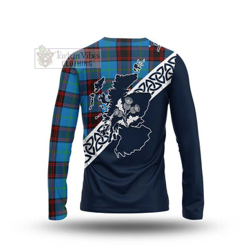 Wedderburn Tartan Long Sleeve T-Shirt Featuring Thistle and Scotland Map - Tartan Vibes Clothing