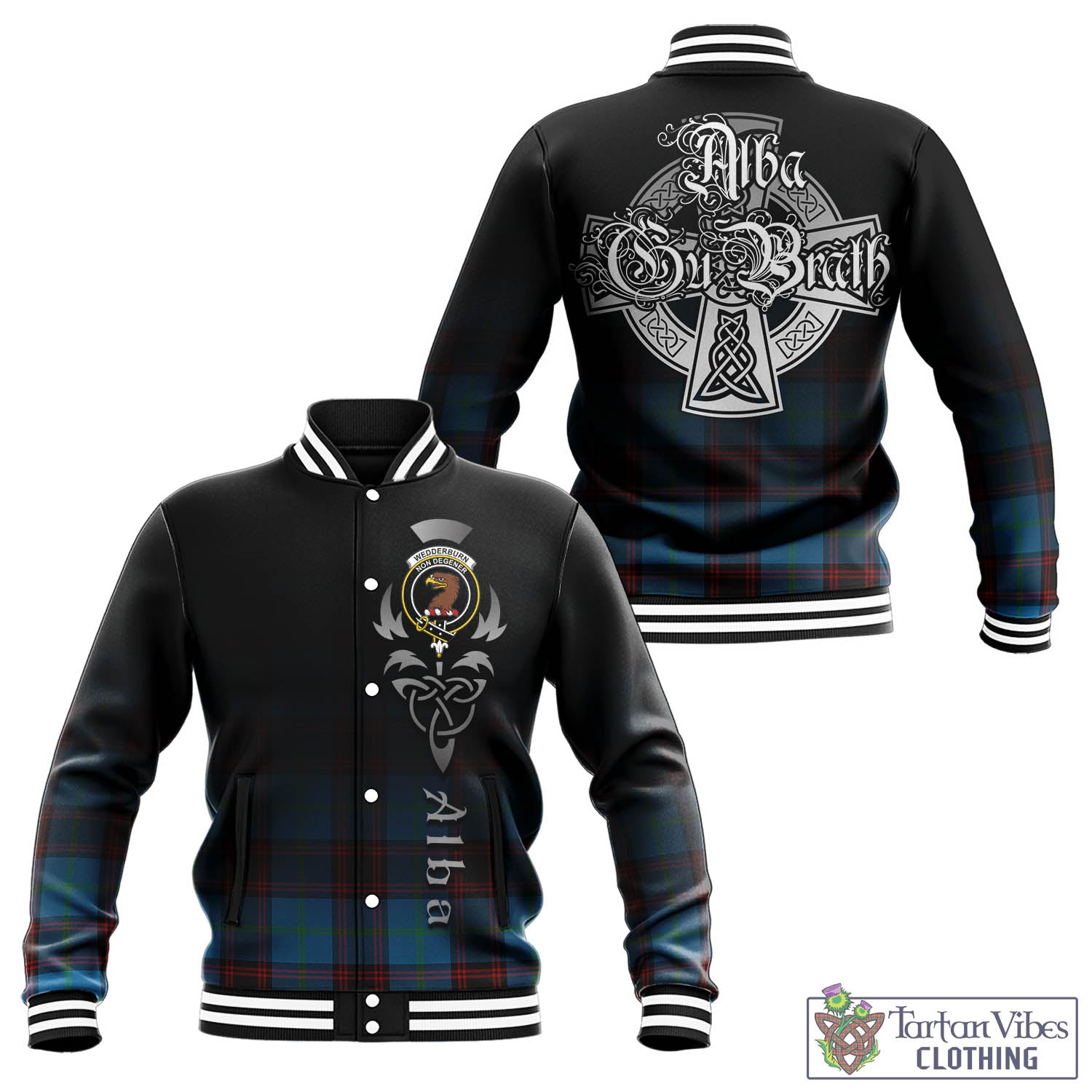 Wedderburn Tartan Baseball Jacket Featuring Alba Gu Brath Family Crest Celtic Inspired - Tartan Vibes Clothing