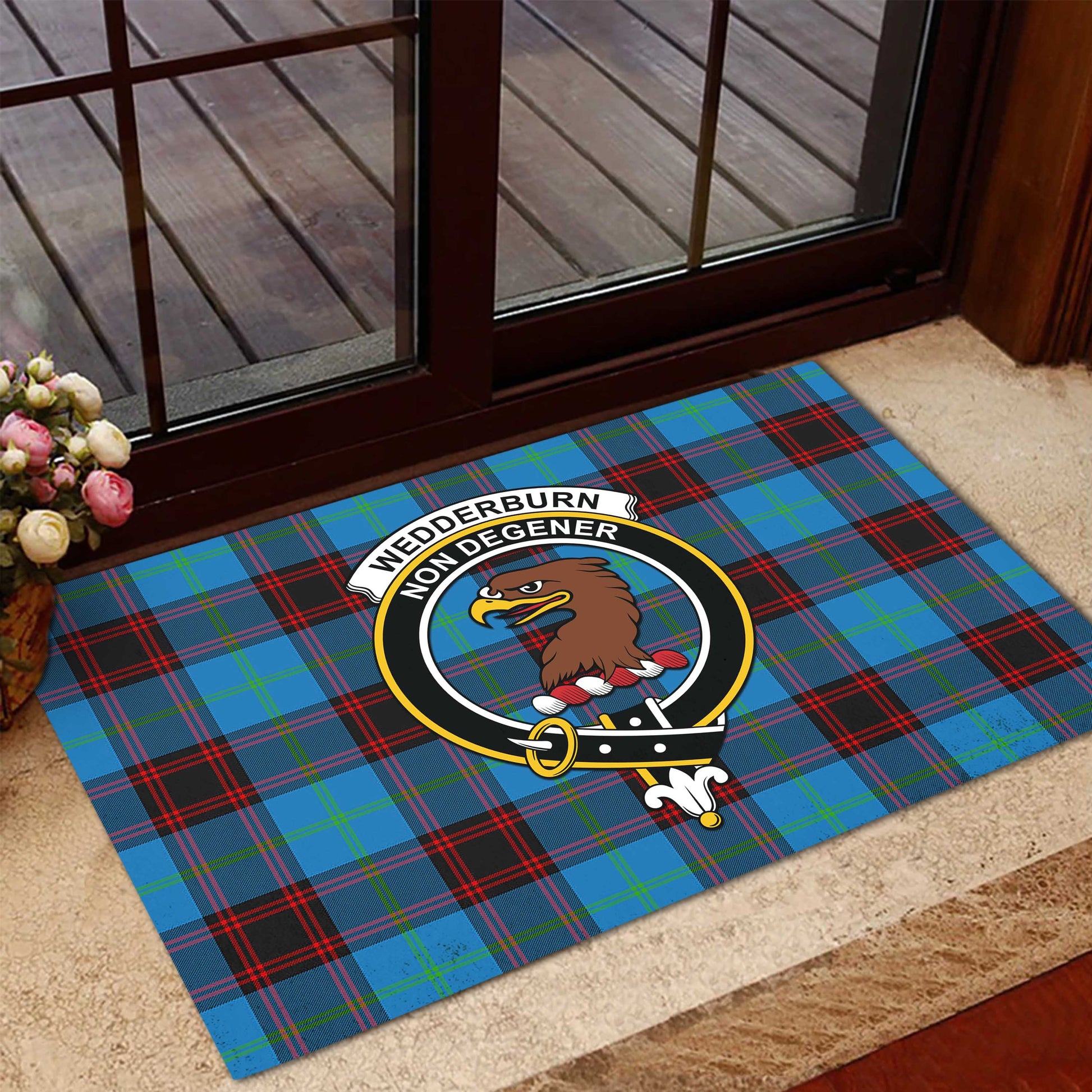 Wedderburn Tartan Door Mat with Family Crest - Tartanvibesclothing Shop