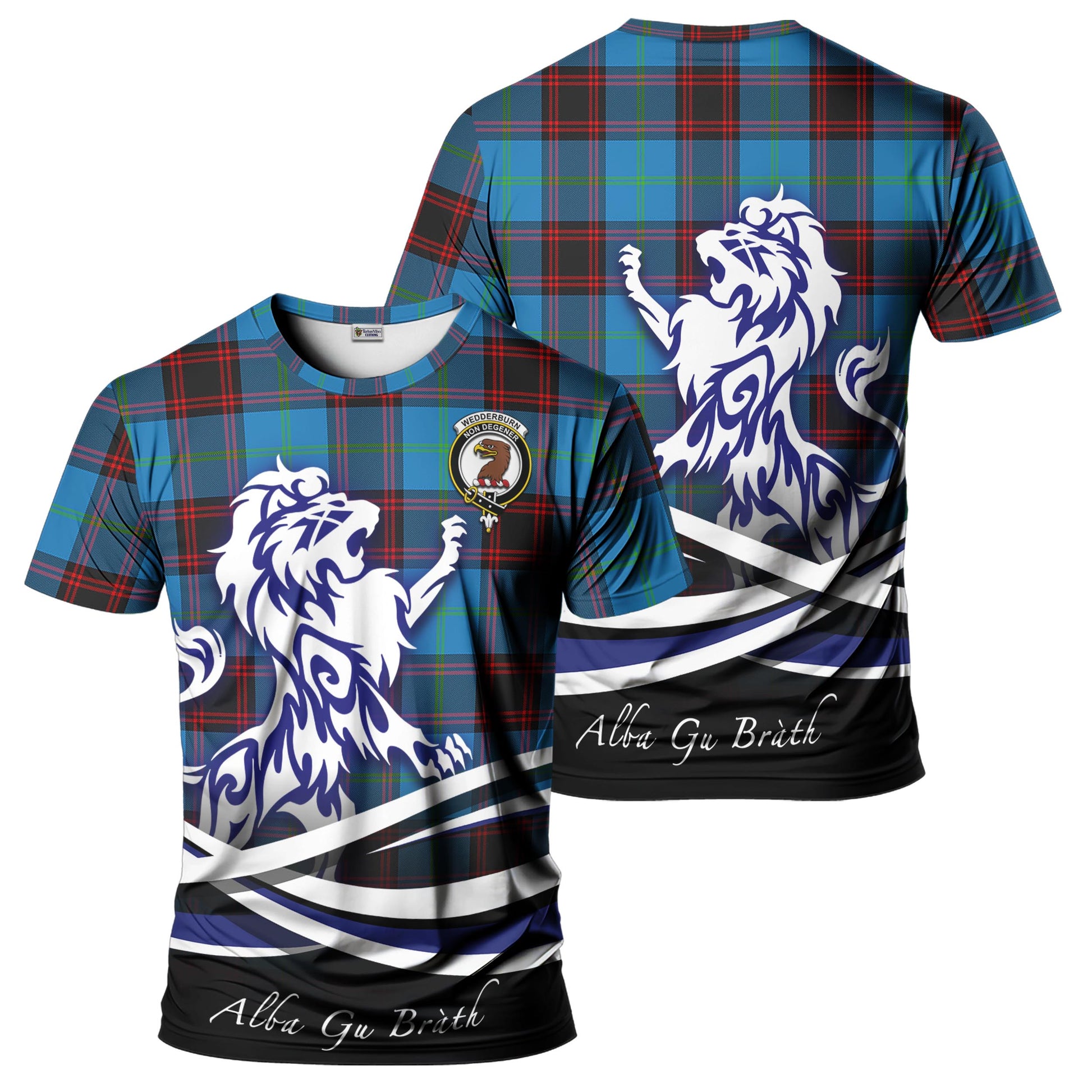 Wedderburn Tartan T-Shirt with Alba Gu Brath Regal Lion Emblem - Tartan Vibes Clothing