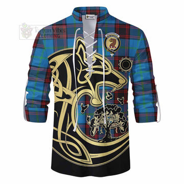 Wedderburn Tartan Ghillie Kilt Shirt with Family Crest Celtic Wolf Style - Tartan Vibes Clothing