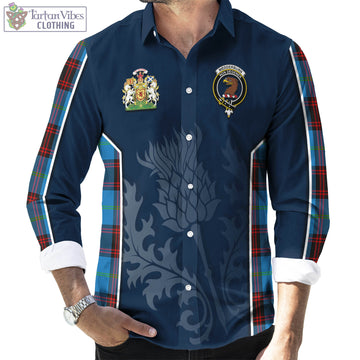 Wedderburn Tartan Long Sleeve Button Up Shirt with Family Crest and Scottish Thistle Vibes Sport Style