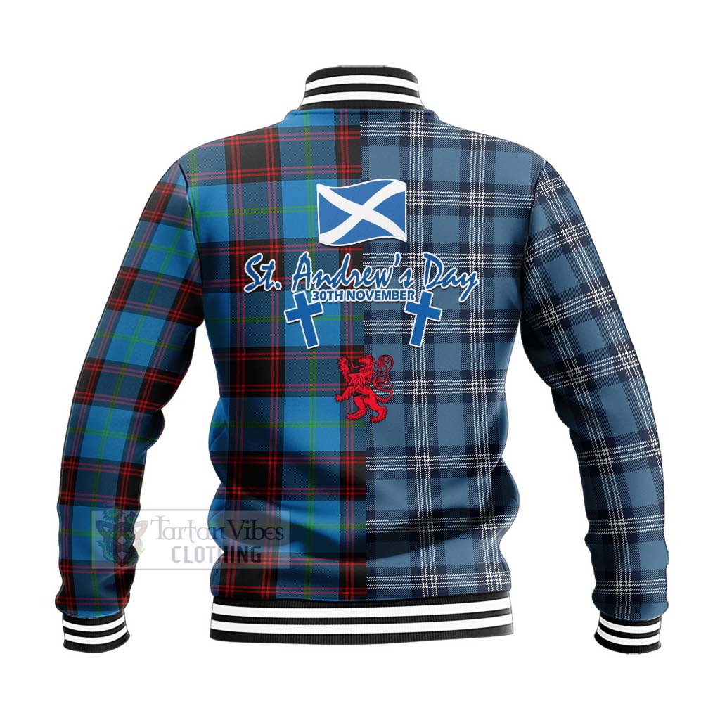 Wedderburn Tartan Baseball Jacket Happy St. Andrew's Day Half Tartan Style - Tartan Vibes Clothing