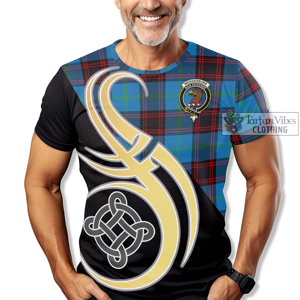 Wedderburn Tartan T-Shirt with Family Crest and Celtic Symbol Style - Tartan Vibes Clothing