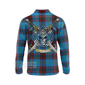 Wedderburn Tartan Long Sleeve Polo Shirt with Family Crest Celtic Skull Style - Tartan Vibes Clothing