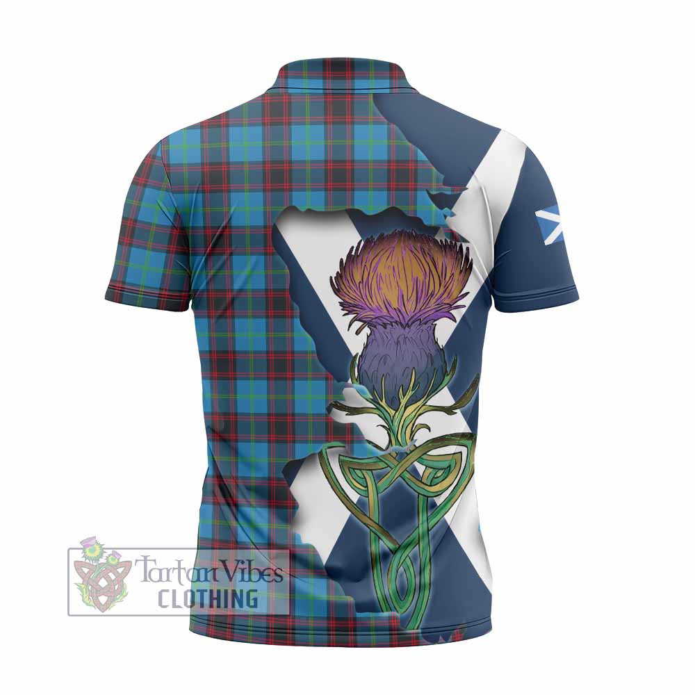 Tartan Vibes Clothing Wedderburn Tartan Family Crest Zipper Polo Shirt Scottish Thistle Celtic Inspired