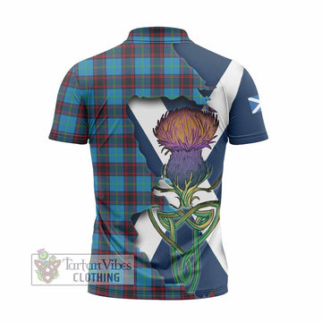 Tartan Vibes Clothing Wedderburn Tartan Family Crest Zipper Polo Shirt Scottish Thistle Celtic Inspired