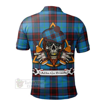 Wedderburn Tartan Polo Shirt with Family Crest and Bearded Skull Holding Bottles of Whiskey - Tartan Vibes Clothing