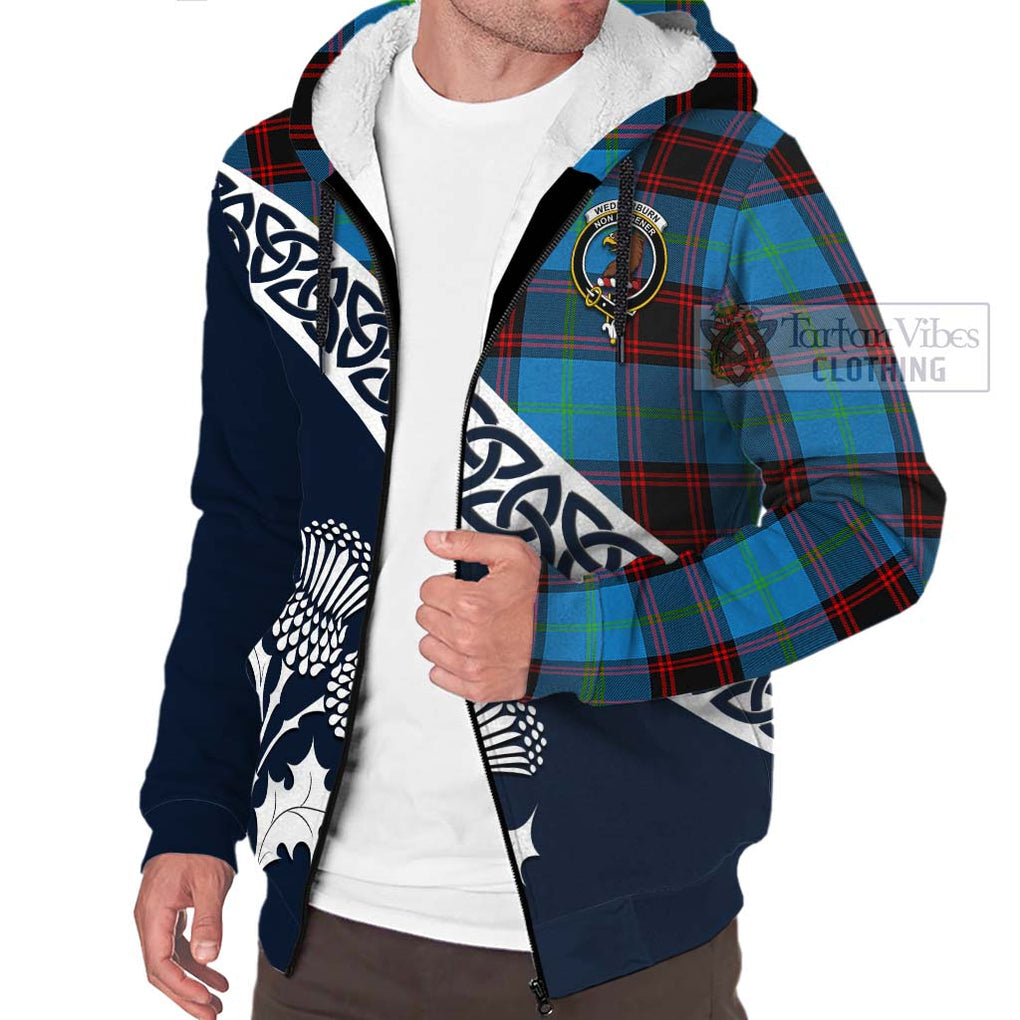 Wedderburn Tartan Sherpa Hoodie Featuring Thistle and Scotland Map - Tartan Vibes Clothing