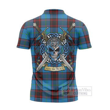 Wedderburn Tartan Zipper Polo Shirt with Family Crest Celtic Skull Style - Tartan Vibes Clothing