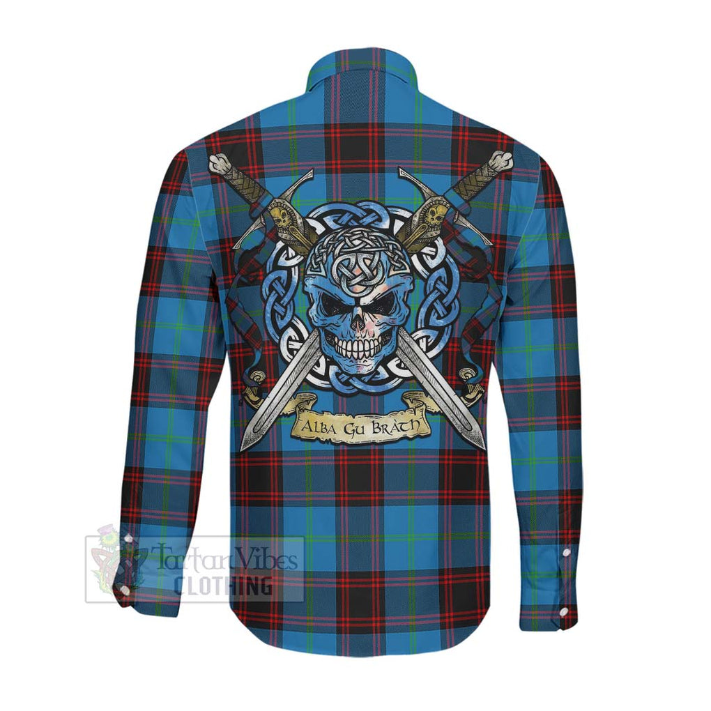 Wedderburn Tartan Long Sleeve Button Shirt with Family Crest Celtic Skull Style Men's Shirt - Tartan Vibes Clothing