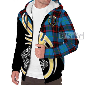 Wedderburn Tartan Sherpa Hoodie with Family Crest and Celtic Symbol Style - Tartan Vibes Clothing
