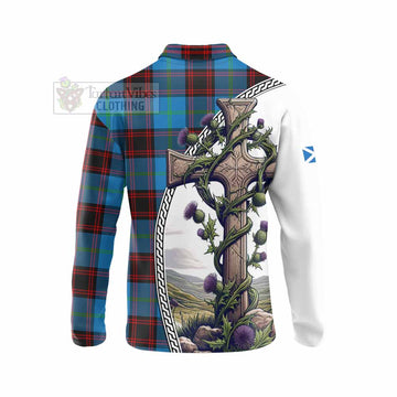 Tartan Vibes Clothing Wedderburn Tartan Long Sleeve Polo Shirt with Family Crest and St. Andrew's Cross Accented by Thistle Vines