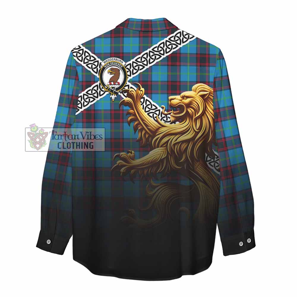 Wedderburn Crest Tartan Women's Casual Shirt with Golden Lion Emblem Celtic Style - Tartan Vibes Clothing