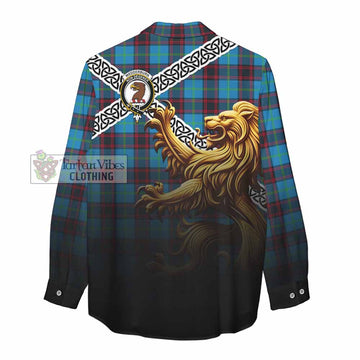 Wedderburn Crest Tartan Women's Casual Shirt with Golden Lion Emblem Celtic Style - Tartan Vibes Clothing