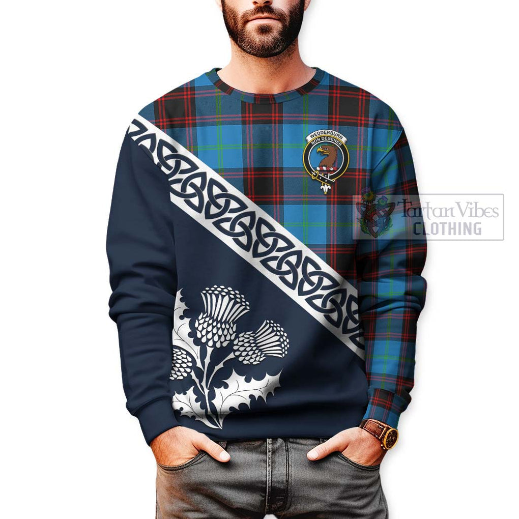 Wedderburn Tartan Sweatshirt Featuring Thistle and Scotland Map - Tartan Vibes Clothing